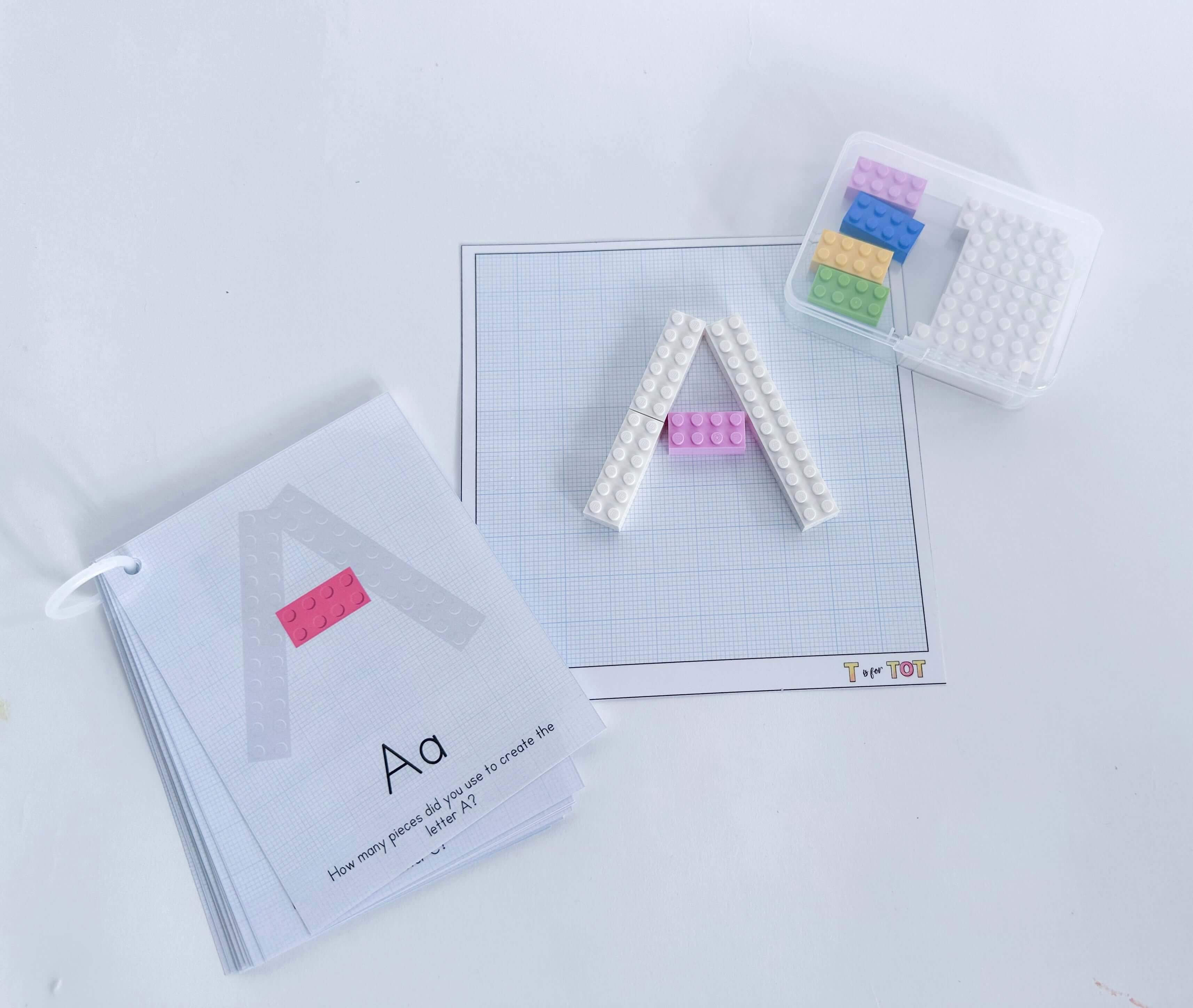 Lego educational learning cards for early childhood education.